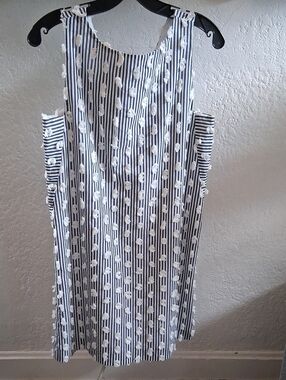 WHIT Navy and White Striped Sleeveless Dress with  Appliqué